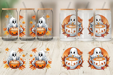 Glass Can Wrap Pumpkin Spice Ghost Sticker Sublimation artnoy 