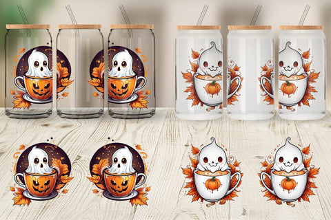 Glass Can Wrap Pumpkin Spice Ghost Sticker Sublimation artnoy 