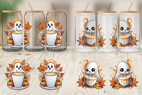 Glass Can Wrap Pumpkin Spice Ghost Sticker Sublimation artnoy 
