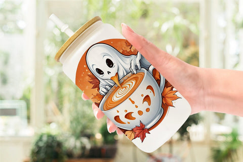 Glass Can Wrap Pumpkin Spice Ghost Sticker Sublimation artnoy 