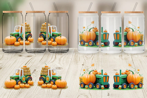 Glass Can Wrap Pumpkin Tractor Sublimation artnoy 