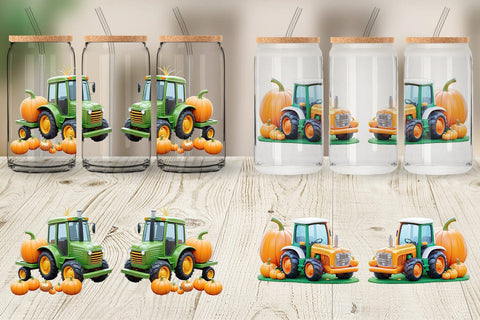 Glass Can Wrap Pumpkin Tractor Sublimation artnoy 
