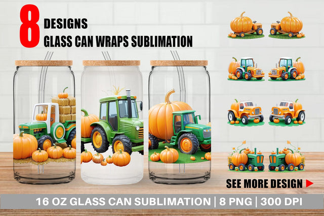 Glass Can Wrap Pumpkin Tractor Sublimation artnoy 