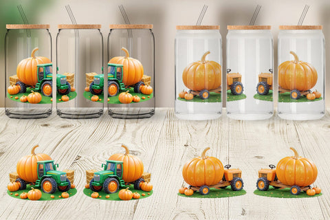 Glass Can Wrap Pumpkin Tractor Sublimation artnoy 