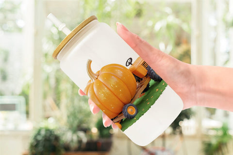 Glass Can Wrap Pumpkin Tractor Sublimation artnoy 