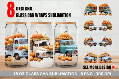 Glass Can Wrap Pumpkin Truck Sublimation artnoy 