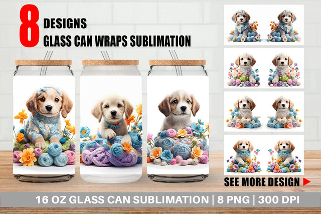 Glass Can Wrap Puppy Easter Embroidery Sublimation artnoy 