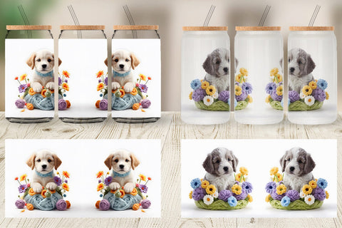 Glass Can Wrap Puppy Easter Embroidery Sublimation artnoy 