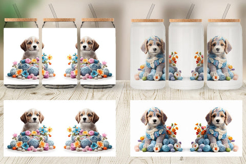 Glass Can Wrap Puppy Easter Embroidery Sublimation artnoy 