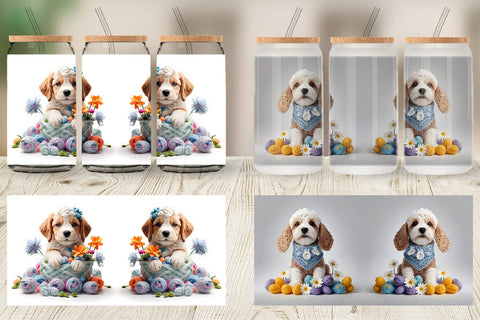 Glass Can Wrap Puppy Easter Embroidery Sublimation artnoy 