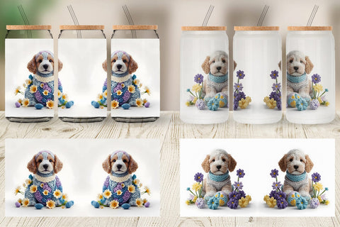 Glass Can Wrap Puppy Easter Embroidery Sublimation artnoy 