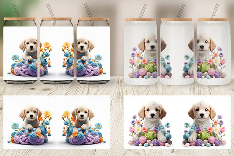 Glass Can Wrap Puppy Easter Embroidery Sublimation artnoy 