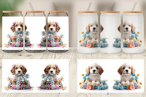 Glass Can Wrap Puppy Easter Embroidery Sublimation artnoy 