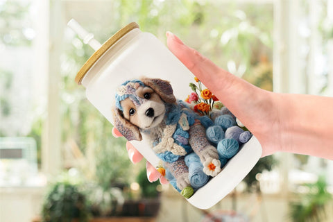 Glass Can Wrap Puppy Easter Embroidery Sublimation artnoy 