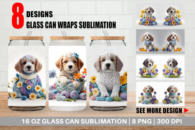 Glass Can Wrap Puppy Easter Embroidery Sublimation artnoy 