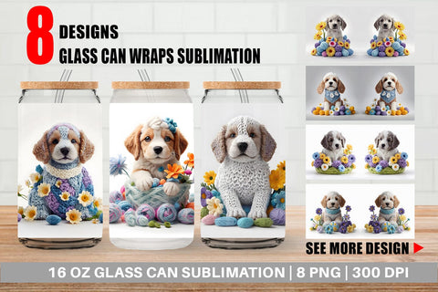 Glass Can Wrap Puppy Easter Embroidery Sublimation artnoy 