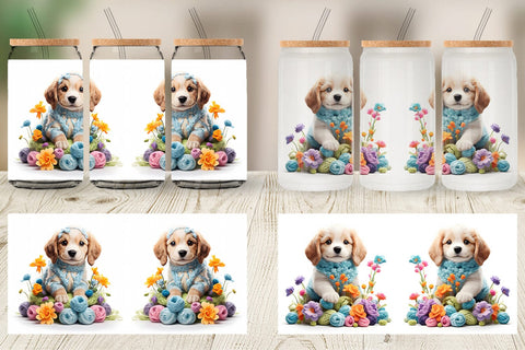 Glass Can Wrap Puppy Easter Embroidery Sublimation artnoy 