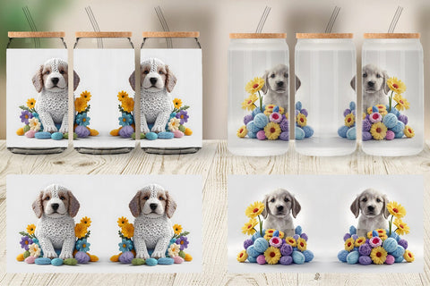 Glass Can Wrap Puppy Easter Embroidery Sublimation artnoy 