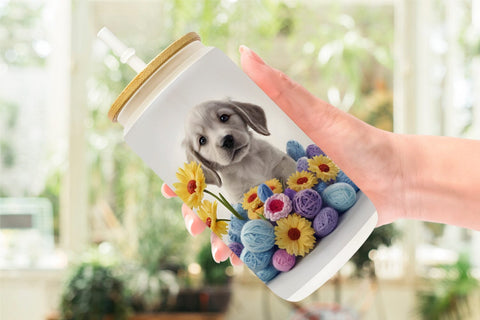 Glass Can Wrap Puppy Easter Embroidery Sublimation artnoy 