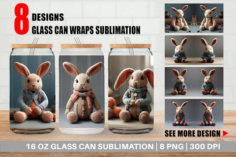 Glass Can Wrap Rabbit Embroidery Sublimation artnoy 