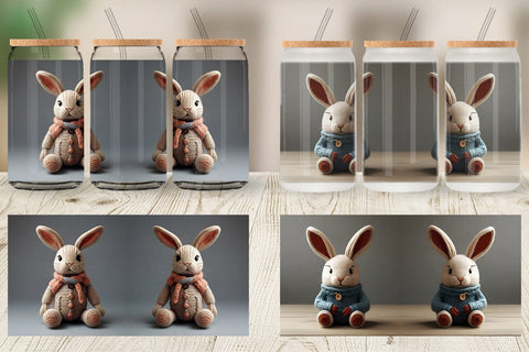 Glass Can Wrap Rabbit Embroidery Sublimation artnoy 