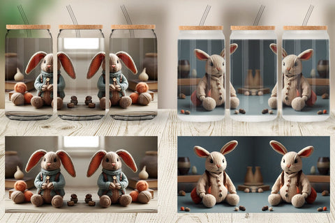 Glass Can Wrap Rabbit Embroidery Sublimation artnoy 