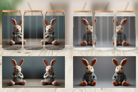 Glass Can Wrap Rabbit Embroidery Sublimation artnoy 