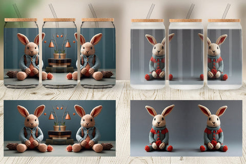 Glass Can Wrap Rabbit Embroidery Sublimation artnoy 