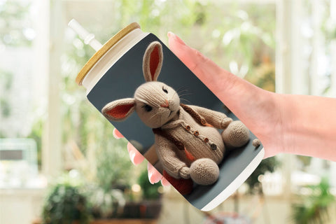 Glass Can Wrap Rabbit Embroidery Sublimation artnoy 