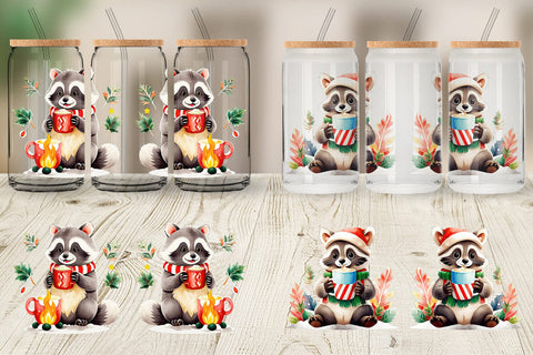 Glass Can Wrap Raccoon with Hot Cocoa Sublimation artnoy 