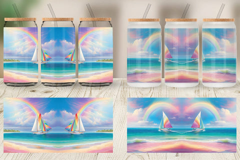 Glass Can Wrap Rainbow Beach Sublimation artnoy 