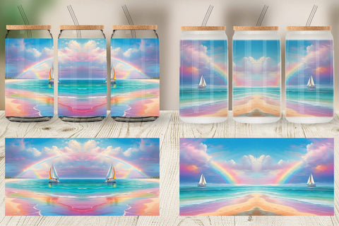 Glass Can Wrap Rainbow Beach Sublimation artnoy 