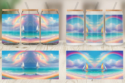 Glass Can Wrap Rainbow Beach Sublimation artnoy 