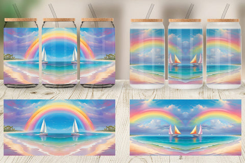 Glass Can Wrap Rainbow Beach Sublimation artnoy 