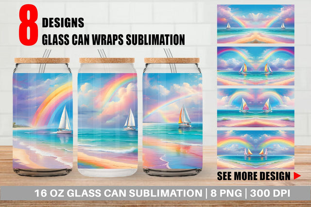 Glass Can Wrap Rainbow Beach Sublimation artnoy 