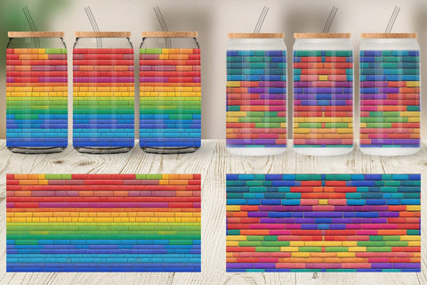 Glass Can Wrap Rainbow Brick Texture Sublimation artnoy 
