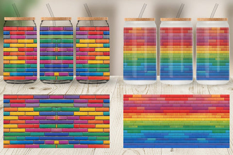 Glass Can Wrap Rainbow Brick Texture Sublimation artnoy 