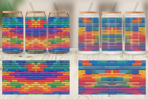 Glass Can Wrap Rainbow Brick Texture Sublimation artnoy 