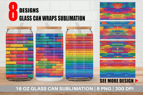 Glass Can Wrap Rainbow Brick Texture Sublimation artnoy 