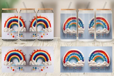 Glass Can Wrap Rainbow Embroidery Sublimation artnoy 