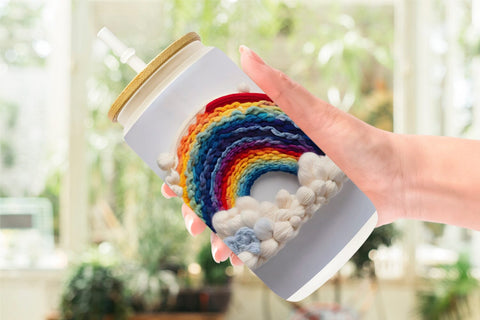 Glass Can Wrap Rainbow Embroidery Sublimation artnoy 