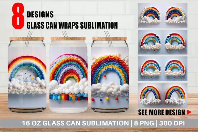 Glass Can Wrap Rainbow Embroidery Sublimation artnoy 
