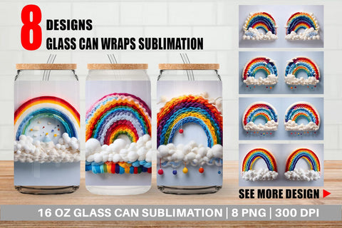 Glass Can Wrap Rainbow Embroidery Sublimation artnoy 