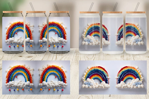 Glass Can Wrap Rainbow Embroidery Sublimation artnoy 
