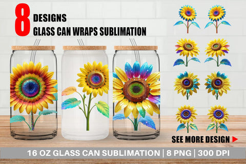 Glass Can Wrap Rainbow Sunflower Sublimation artnoy 