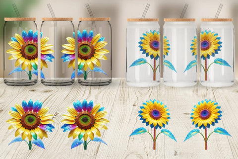 Glass Can Wrap Rainbow Sunflower Sublimation artnoy 
