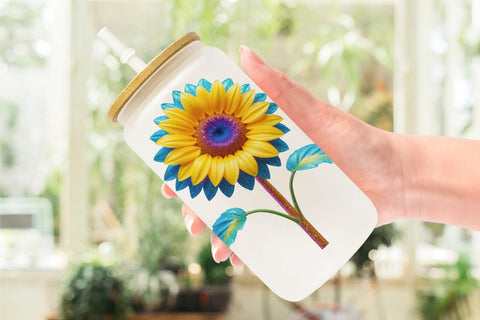Glass Can Wrap Rainbow Sunflower Sublimation artnoy 