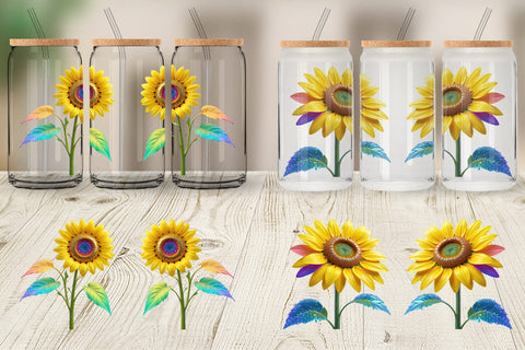 Glass Can Wrap Rainbow Sunflower Sublimation artnoy 