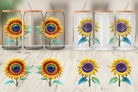 Glass Can Wrap Rainbow Sunflower Sublimation artnoy 