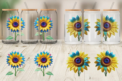 Glass Can Wrap Rainbow Sunflower Sublimation artnoy 